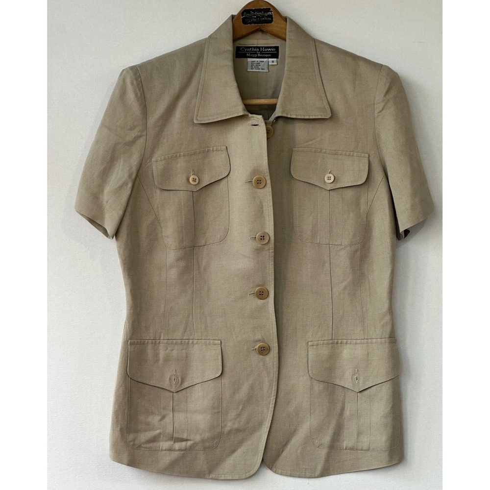 Cynthia Howie Safari Blazer Linen Blend Short Sleeve Retro Womens 8 Excellent